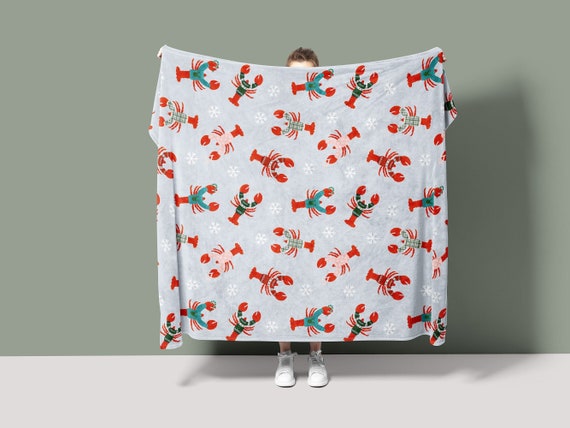 Christmas Blanket Plush Minky Throw Blanket Cozy Holiday Family Christmas Gift Cozy Bedding Lobster XMAS Sweater, Apartment Dorm Decor