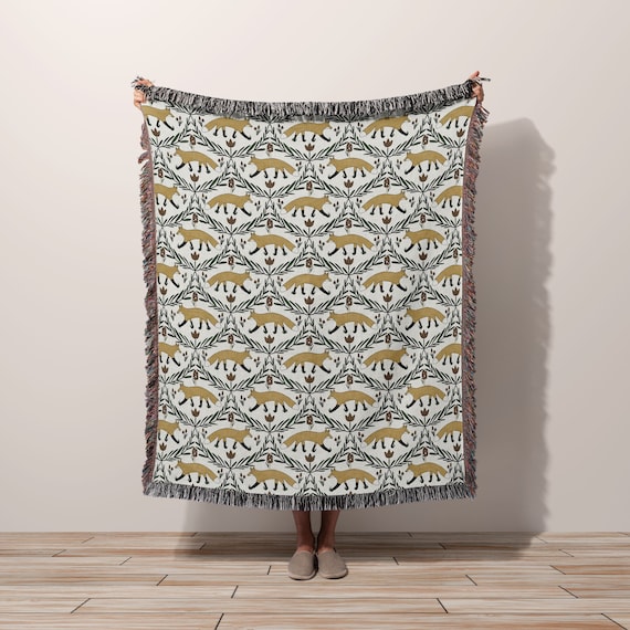 Fox Woven Throw Blanket | Cottagecore Blanket Bedding | Woodland Forest Decor | Cabin Aesthetic Living Room Lodge Couch Blanket | Cotton