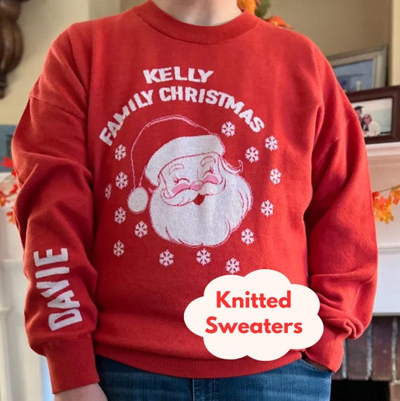 Personalized Christmas Sweaters, CUSTOM Knit Sweater Family Name Matching Christmas Sweaters, Holiday Xmas Party Family Photos Tradition