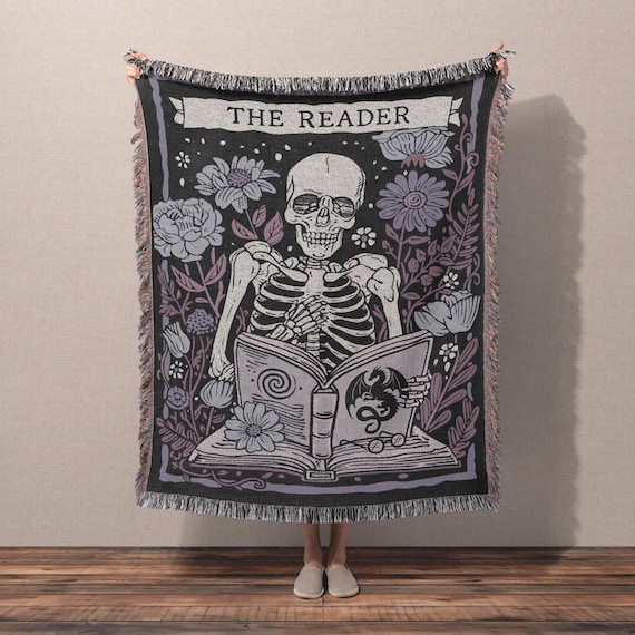 The Reader Tarot Woven Throw Blanket Book Lover Gift | Witchy Gothic Home Decor | Dark Academia Wall Hanging Tapestry