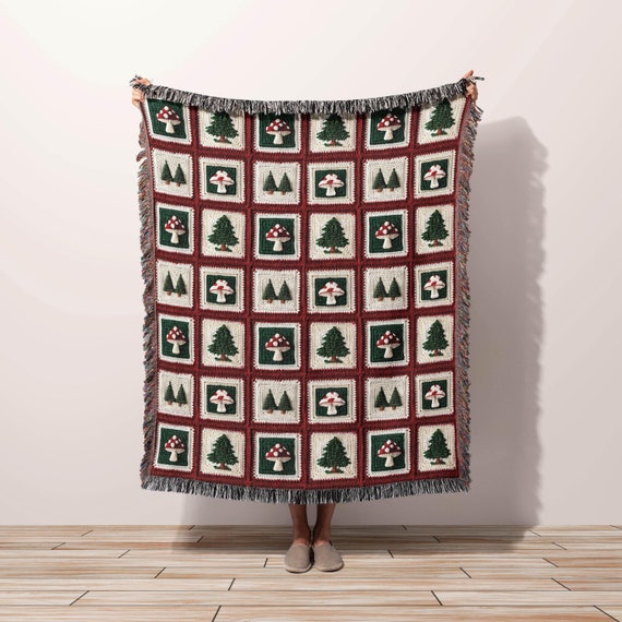 Scandi Folk Art Christmas Whimsical Patchwork Tapestry Blanket