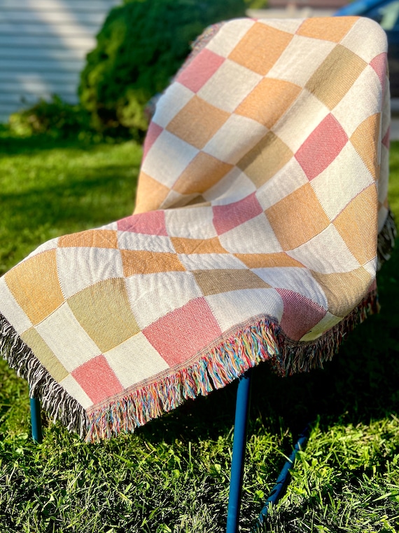 Woven Throw Blanket Boho Checkerboard