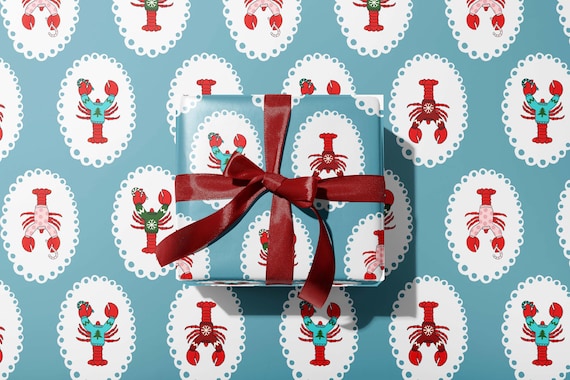 Lobster Christmas Wrapping Paper, Coastal Holiday Gift Wrap, Nautical Christmas Decor, Funny Festive Lobster Pattern, New England Christmas