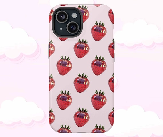 DISCO STRAWBERRIES MagSafe Phone case compatible iPhone 13 14 15 Max Pro, Cute Phone Case Gift Cottagecore Downtown Girls Aesthetic Pink Red