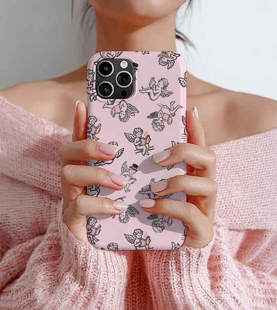 Book Lover Phone Case, Coquette Cherub Cupid Angels, Whimsical Pink Aesthetic Protection, MagSafe Compatible, works with iphone 16 15 14 13