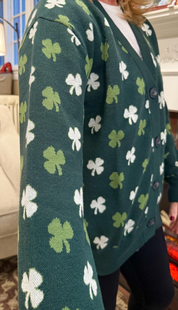 Knit Cardigan Sweater Sweater, Knit Irish St Patricks Day Outfit Clover Cardi, UNISEX Men Women