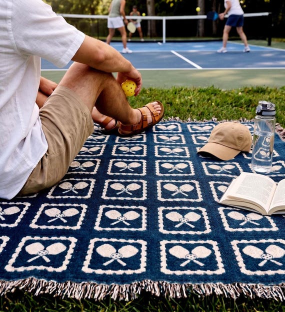 Woven Cotton Throw Blanket, Pickleball Gift for Dad, Father's Day & Birthday Gift for Pickleball Player, Sport Dad Tapestry, Retirement Gift