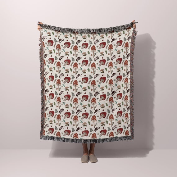 Mushroom Forest Woven Throw Blanket Cute Woodland Decor Cottagecore Aesthetic Git for Mom, Grandma, Sister, Wife Cozy Cottagecore Decor