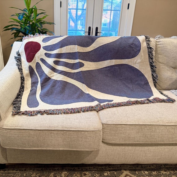 Floral Matisse Throw Blanket, Woven Cotton Blanket
