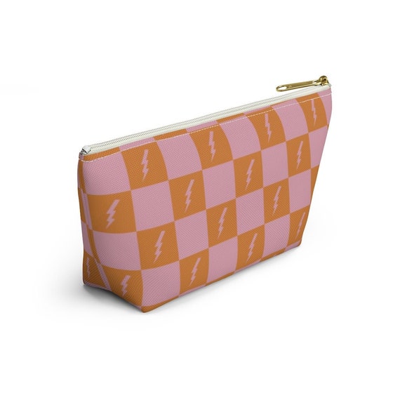 Lightning Bolt Checkered Makeup Cosmetics Pencil Travel Bag 