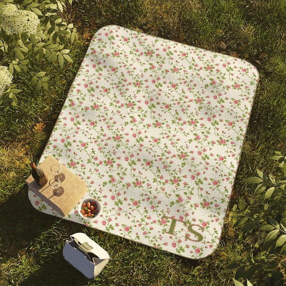 Personalized Picnic Blanket Monogram Cottagecore Aesthetic | Custom Floral Outdoor Blanket, Camping, Concert, Festival gift for mom, sister