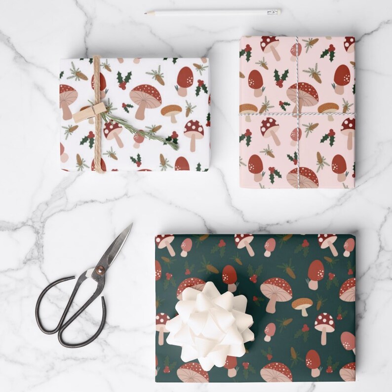 Mushroom Christmas Wrapping Paper High Quality Rolled Sheets - Etsy
