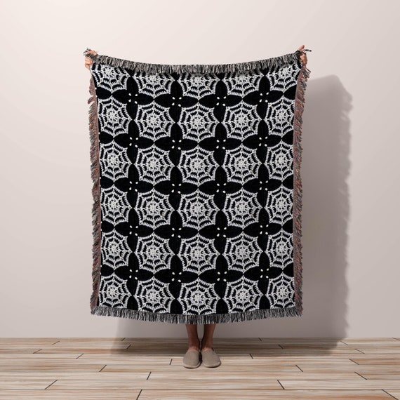 Spider Web Woven Throw Blanket Halloween Blanket, Black White Gothic Decor,