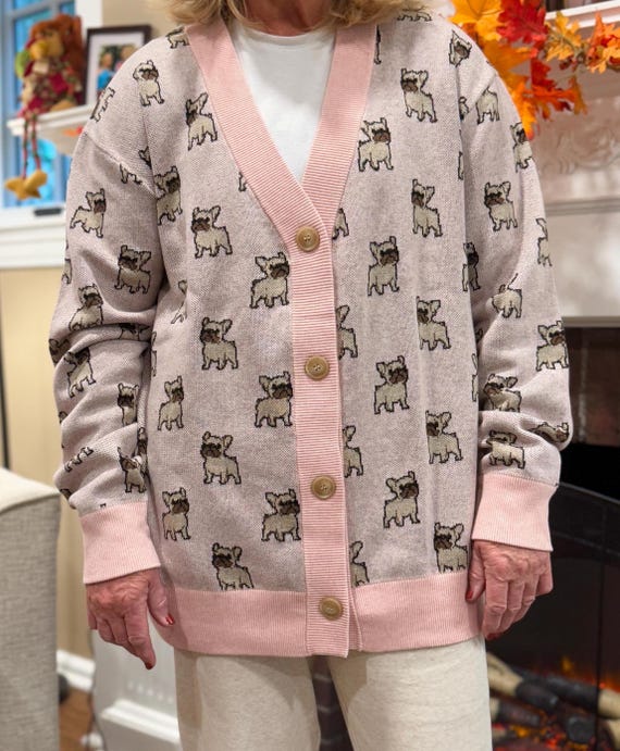 FRENCH BULLDOG Cardigan Sweater Button Up, Frenchie Dog Mom Gift Cardigan