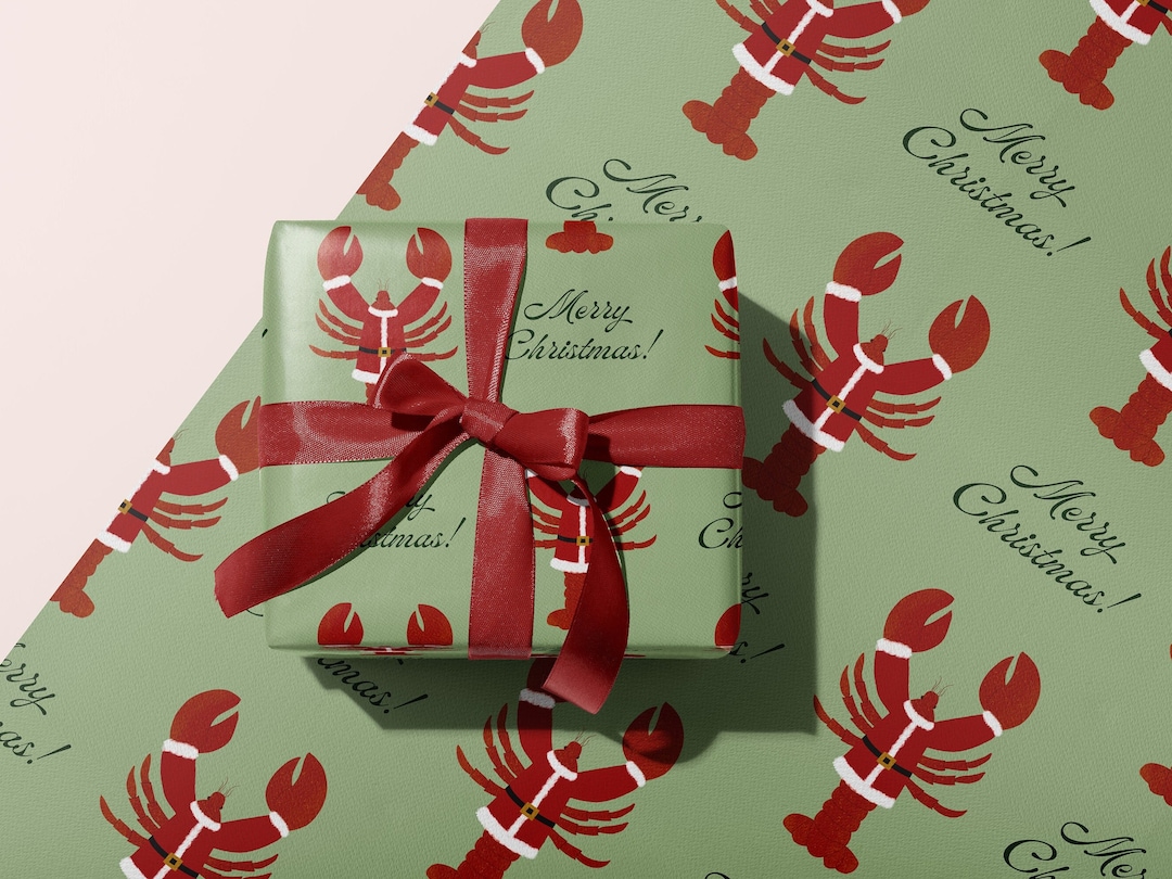 Santa Claws Lobster Christmas Wrapping Paper Sheets Thick Matte Luxury