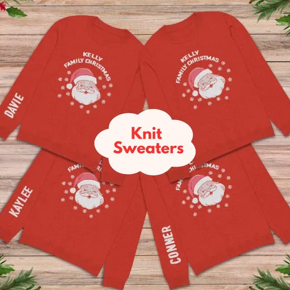Personalized Knit Christmas Sweater, Matching Family Holiday Outfit, Custom Name Front & Sleeve, Holiday Party Apparel, Ugly Xmas Sweater