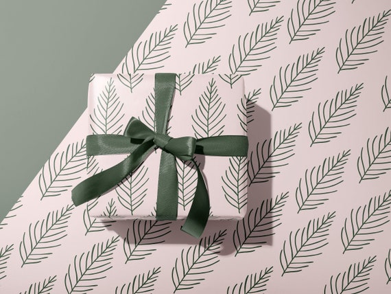 Evergreen Christmas Wrapping Paper Roll | Green and Light Pink Holiday Gift Wrap | Minimalist Modern Simple Scandi Xmas Aesthetic