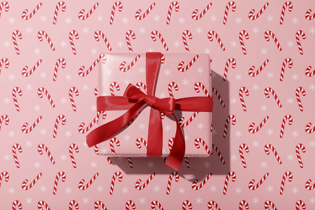Candy Cane Christmas Wrapping Paper | Premium Pink Holiday Gift Wrap ...