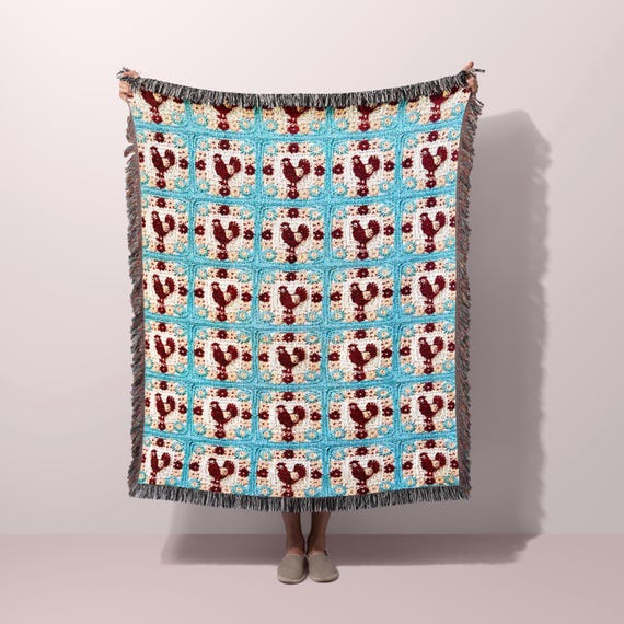 Woven Throw Blanket Mushroom Cottagecore Granny Square