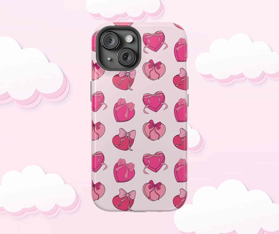 Candy Hearts and Bows Coquette Phone Case Magsafe Case works with iPhone Hot Pink Bows Valentines Day Phone Case Cute for Girls, Valentine