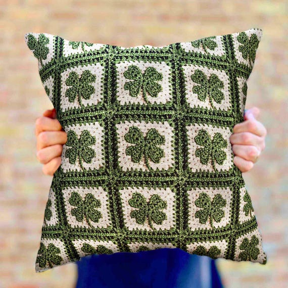 IRISH THROW PILLOW, Shamrock Lucky 4 Leaf Clover Couch Cushion, Irish Gift Idea St Patrick's Day St Paddy's Day, Unique Accent Sofa Decor