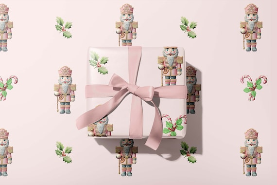 Nutcracker Christmas Wrapping Paper Sheets | Thick Luxury Gift Wrap | Winter Pastel Xmas Aesthetic | Pink, Green, Gold