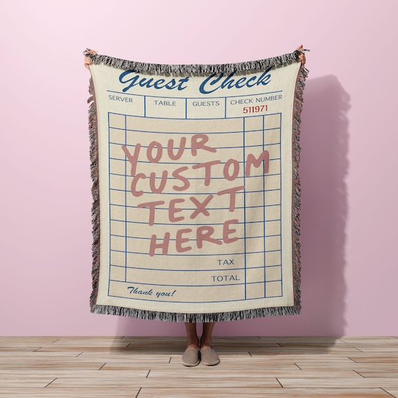 Custom Guest Check Woven Throw Blanket, Personalized Guest Check Wall Tapestry | Aesthetic Couch Blanket Bedding, Cute College Dorm Decor