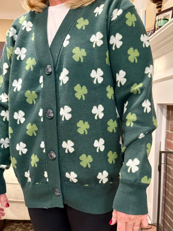 Knit Cardigan Sweater Sweater, Knit Irish St Patricks Day Outfit Clover Cardi, UNISEX Men Women