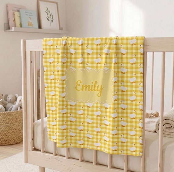 Personalized Baby Blanket, Gingham Goose Custom Name Nursery Blanket,  Baby Shower Gift