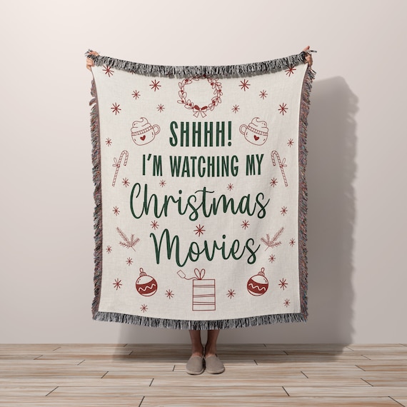 Woven Throw Blanket for Christmas Movie Watching | Cute Christmas Blanket | Holiday Gift for Mom, Girlfriend, Wife, Aunt, Daughter | Cotton