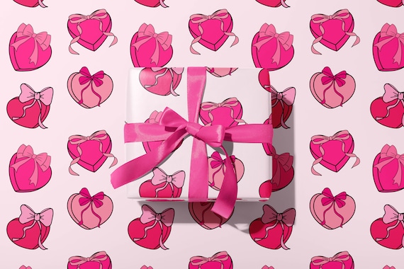 Gift Wrapping Paper Valentine Candy Hearts Bows | Gift Wrap Sheets | Coquette Y2K Cherry | Baby shower, Birthday, Bachelorette | Valentine