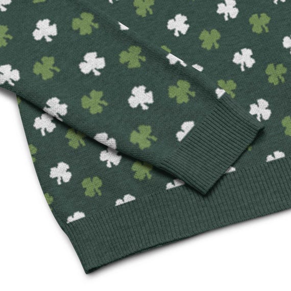 St Patrick's Day Sweater, Knit St Paddy's Outfit Irish Clover Pullover, UNISEX Men Women Clover Crewneck, Lightweight Celtic Party Apparel