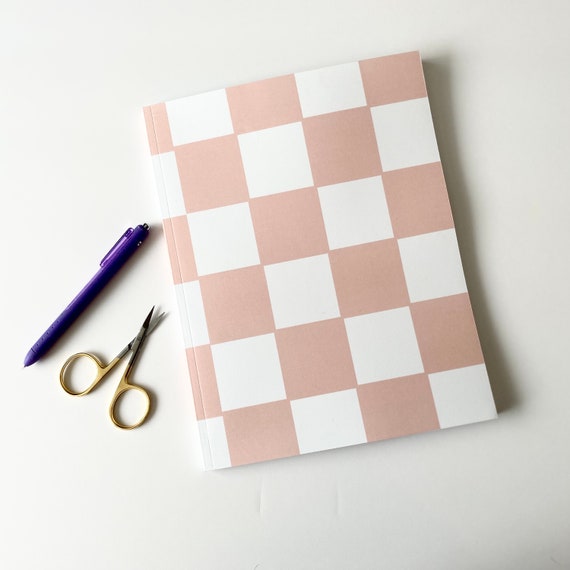 Pink Checkerboard Notebook Journal Blush Check Pattern Large 8.5 X 11 Lined  Diary Back to School Supplies College, High School, Teen 