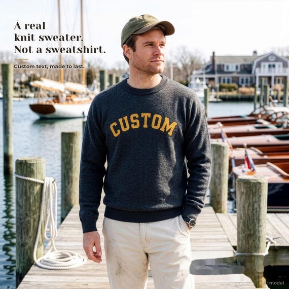 Custom Name Sweater, Personalized Knit Crewneck, Custom Text Sweater for Men & Women, Cotton Knit, Customized Gift, His and Hers