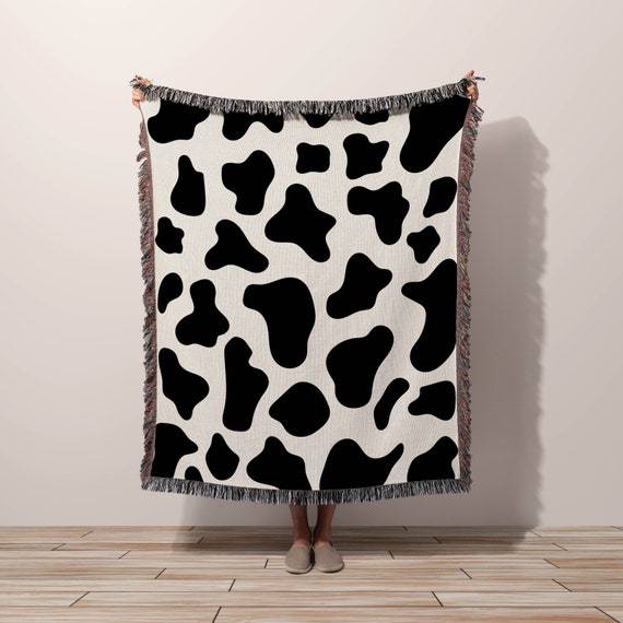 Woven Throw Blanket Cow print Hyde Spot Pastoral Print Black and White Decor Boho Western,  Cowgirl Country Aesthetic, Farmhouse Bedding