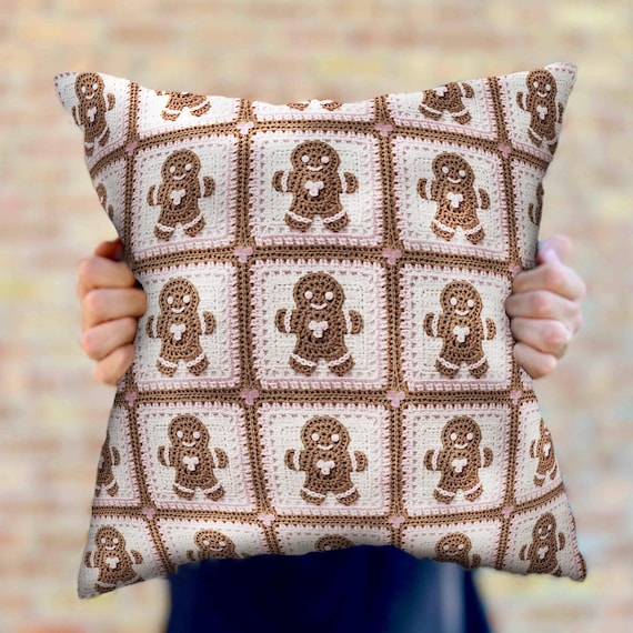 Gingerbread Cookie Woven Christmas Throw Pillow Gift: Pastel Holiday Decor