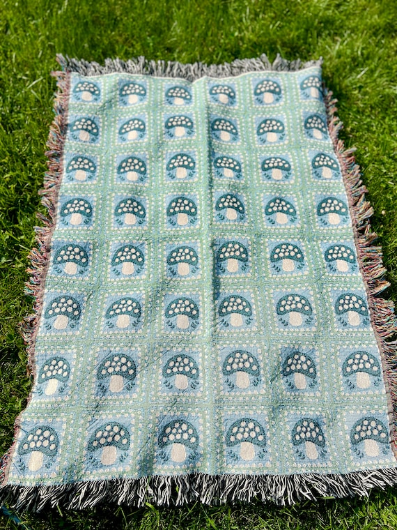 Woven Throw Blanket Mushroom Cottagecore Granny Square