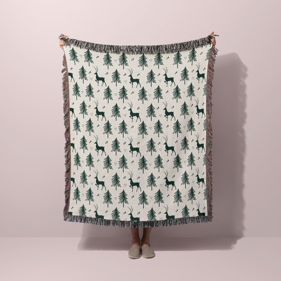 Winter Woodland Forest Woven Throw Blanket | High Quality Made in the USA | Holiday Gift for Mom, Modern Farmhouse Cottage Country Decor