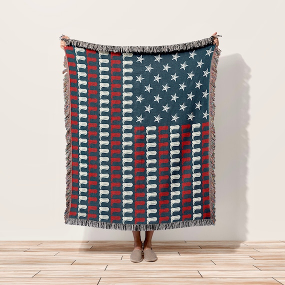 Cowboy Boots American Flag Woven Throw Blanket  - Made in the USA