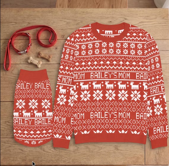 Matching Dog and Owner Christmas Knit Sweater, Personalized Crewneck or Cardigan, Adoption Day Gotcha Day Dog Gift