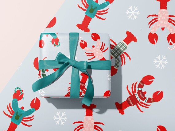 Lobster Christmas Sweaters Wrapping Paper Sheets | Thick Luxury Gift Wrap