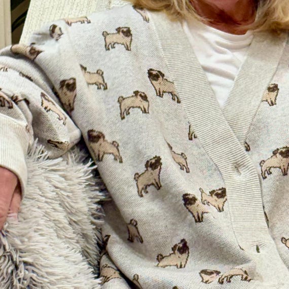 PUG SWEATER Cardigan Dog Mom Gift, Pug Mom Gift Knitwear, Cute Cozy Dog Lightweight Sweater, Pug Lover Gift Ideas Knitted Button Up Cardigan