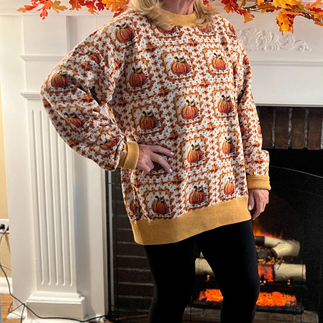 Pumpkin Pattern Round Neck Sweater main image 1
