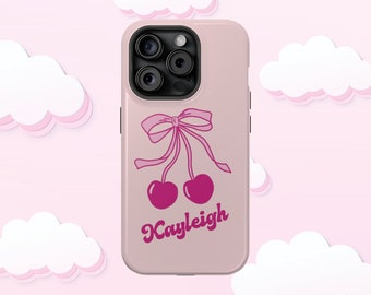 Custom Magsafe Phone Case Personalized Coquette Cherry Bows Case Compatible with iPhone 15 14 13 Max Pro | Cute Phone Case Pink Aesthetic