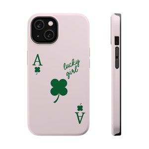 Cute Phone Case for iPhone 13 14 15 16 Max Pro Mini | Lucky Girl Cute Phone Case Gift, Preppy Girl Aesthetic | Pink and Green Gift women y2k image 3