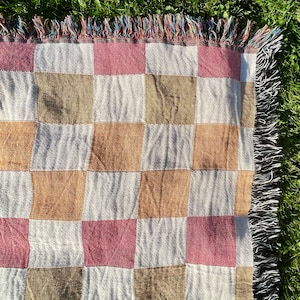 Woven Throw Blanket Checkered Boho Blanket, Cozy Sofa Blanket, living room decor, new apartment, Picnic Blanket Garden Girl Gift Outdoor