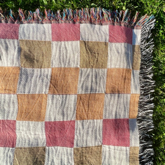Woven Throw Blanket Checkered Boho Blanket, Cozy Sofa Blanket, living room decor, new apartment, Picnic Blanket Garden Girl Gift Outdoor