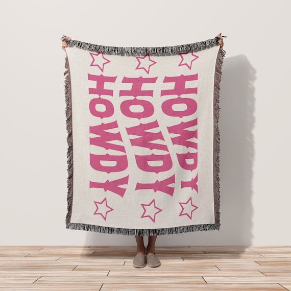 Howdy Woven Throw Blanket | Pink or Black | Country Western Cowgirl Aesthetic | Nashville Bash Decor | Christmas gift for sister, bestie