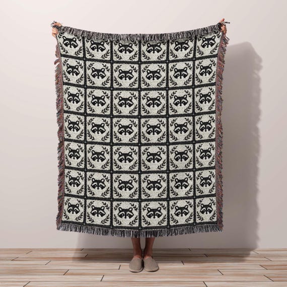 Cute Raccoon Throw Blanket 100% Cotton Made in the USA