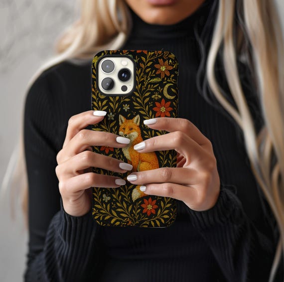 Dark Cottagecore Woodland Fox Phone Case, Mystic Folk Art Forestcore Tough Magnetic Phone Cover work with iPhone 13 14 15 16 & Samsung